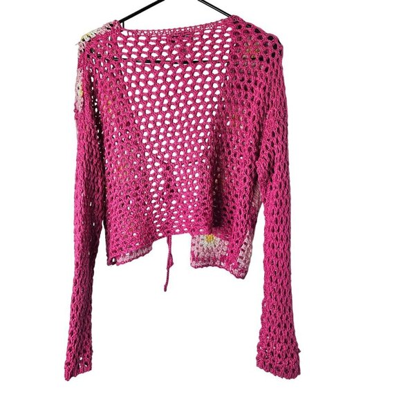 Cotton Emporium Granny Square Crocheted Pink Daisy Floral Cardigan M‎ - Picture 4 of 9